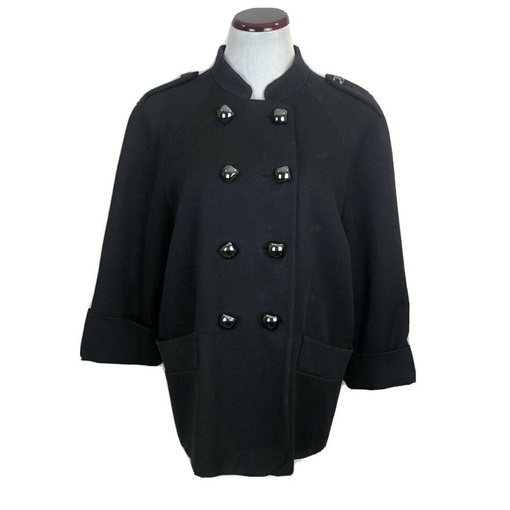 French Connection Navy Peacoat Wool Blend Square Buttons 3 Qtr Sleeves Size 10